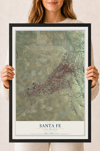 Map of Santa Fe, New Mexico, 18 x 24 inch print in a black wood frame