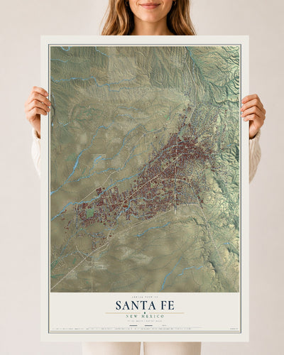 Map of Santa Fe, New Mexico, 24 x 36 inch unframed archival matte print