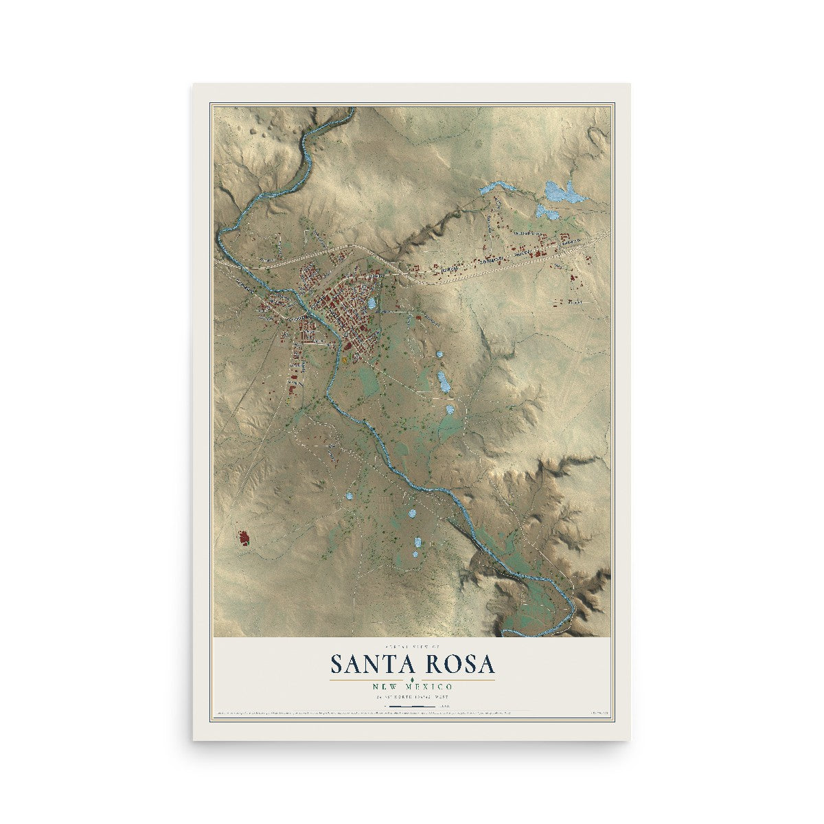 Map of Santa Rosa, New Mexico, 12 x 18 inch unframed archival matte print
