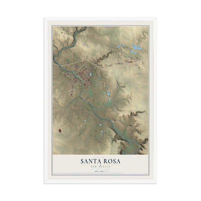 Map of Santa Rosa, New Mexico, 12 x 18 inch print in a white wood frame