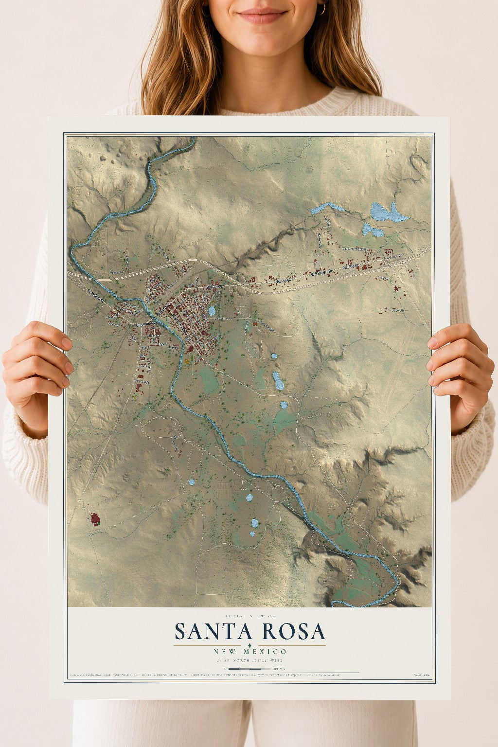 Map of Santa Rosa, New Mexico, 18 x 24 inch unframed archival matte print