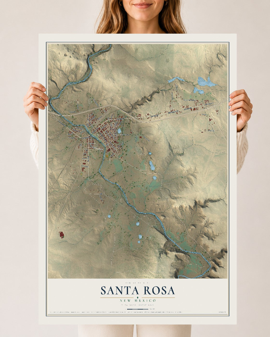 Map of Santa Rosa, New Mexico, 24 x 36 inch unframed archival matte print