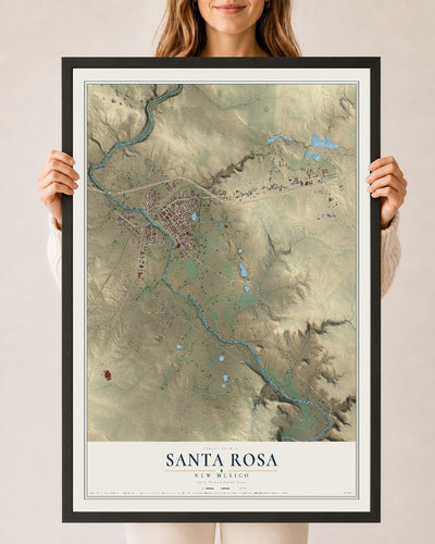 Map of Santa Rosa, New Mexico, 24 x 36 inch print in a black wood frame
