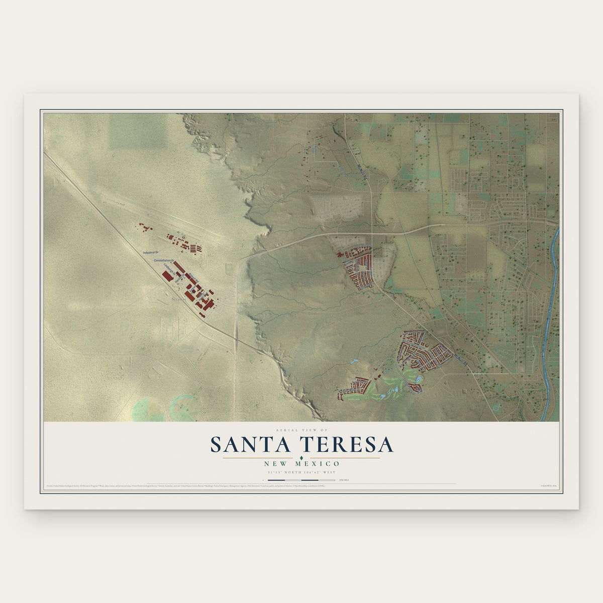 Santa Teresa, New Mexico map print, the full design