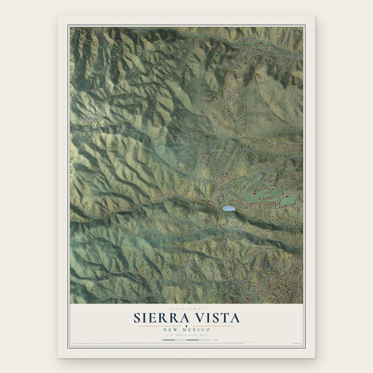 Sierra Vista, New Mexico map print, the full design