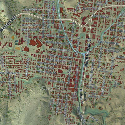 Close-up of the map of Silver City, New Mexico print showing street and building detail