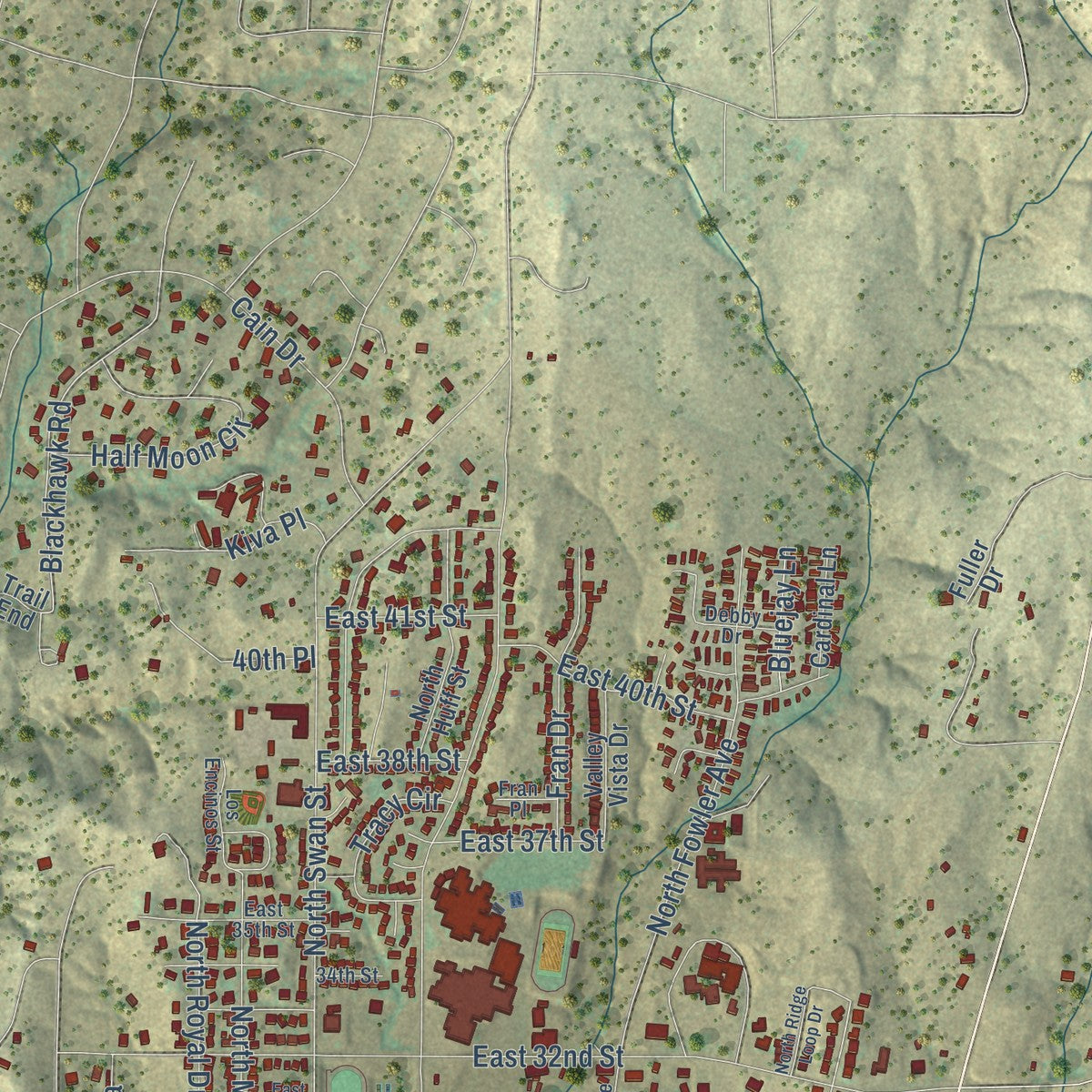 Second close-up of the map of Silver City, New Mexico print showing more streets and buildings