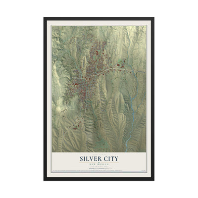 Map of Silver City, New Mexico, 12 x 18 inch print in a black wood frame