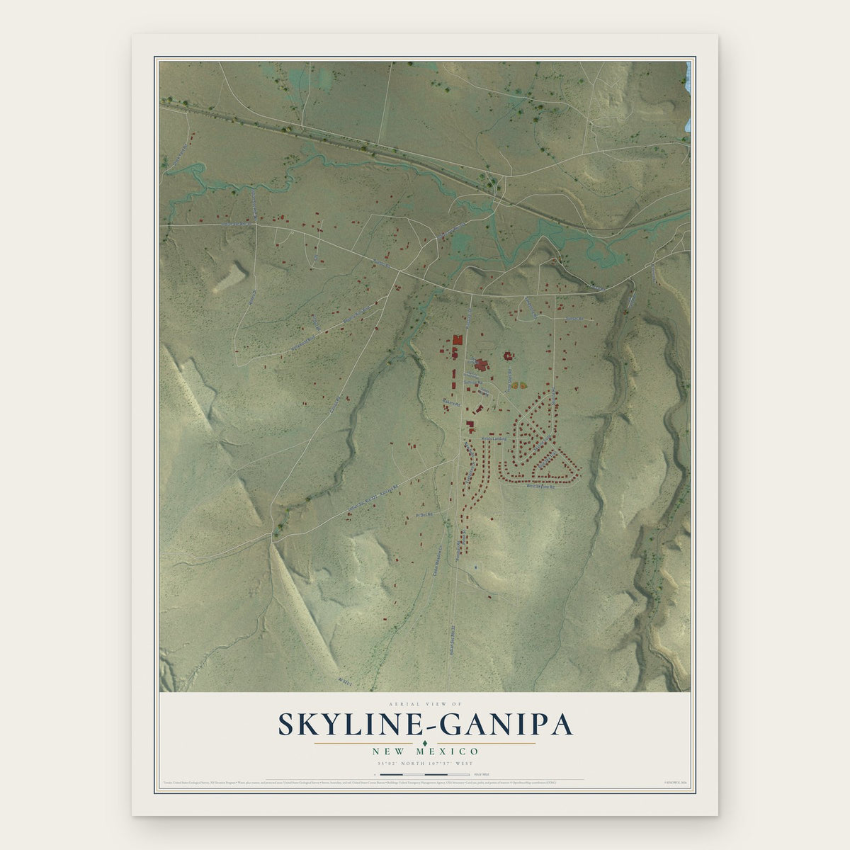 Skyline-Ganipa, New Mexico map print, the full design