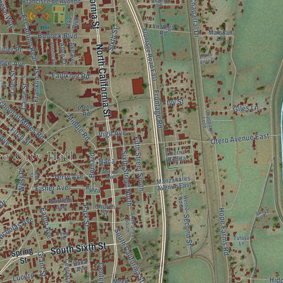 Close-up of the map of Socorro, New Mexico print showing street and building detail