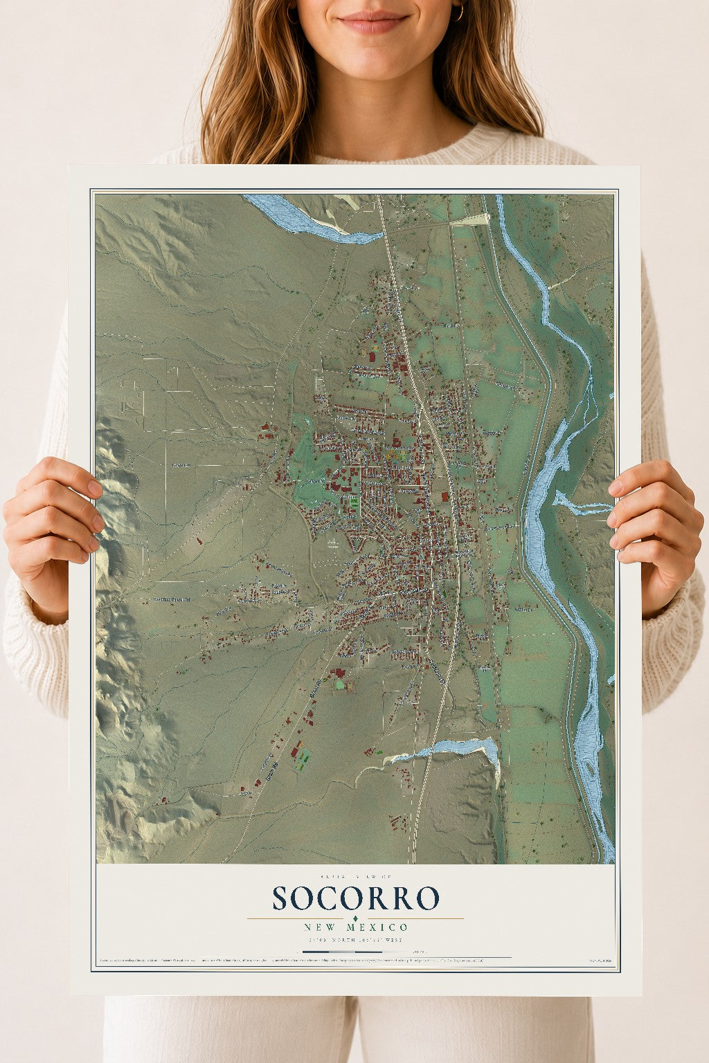 Map of Socorro, New Mexico, 18 x 24 inch unframed archival matte print