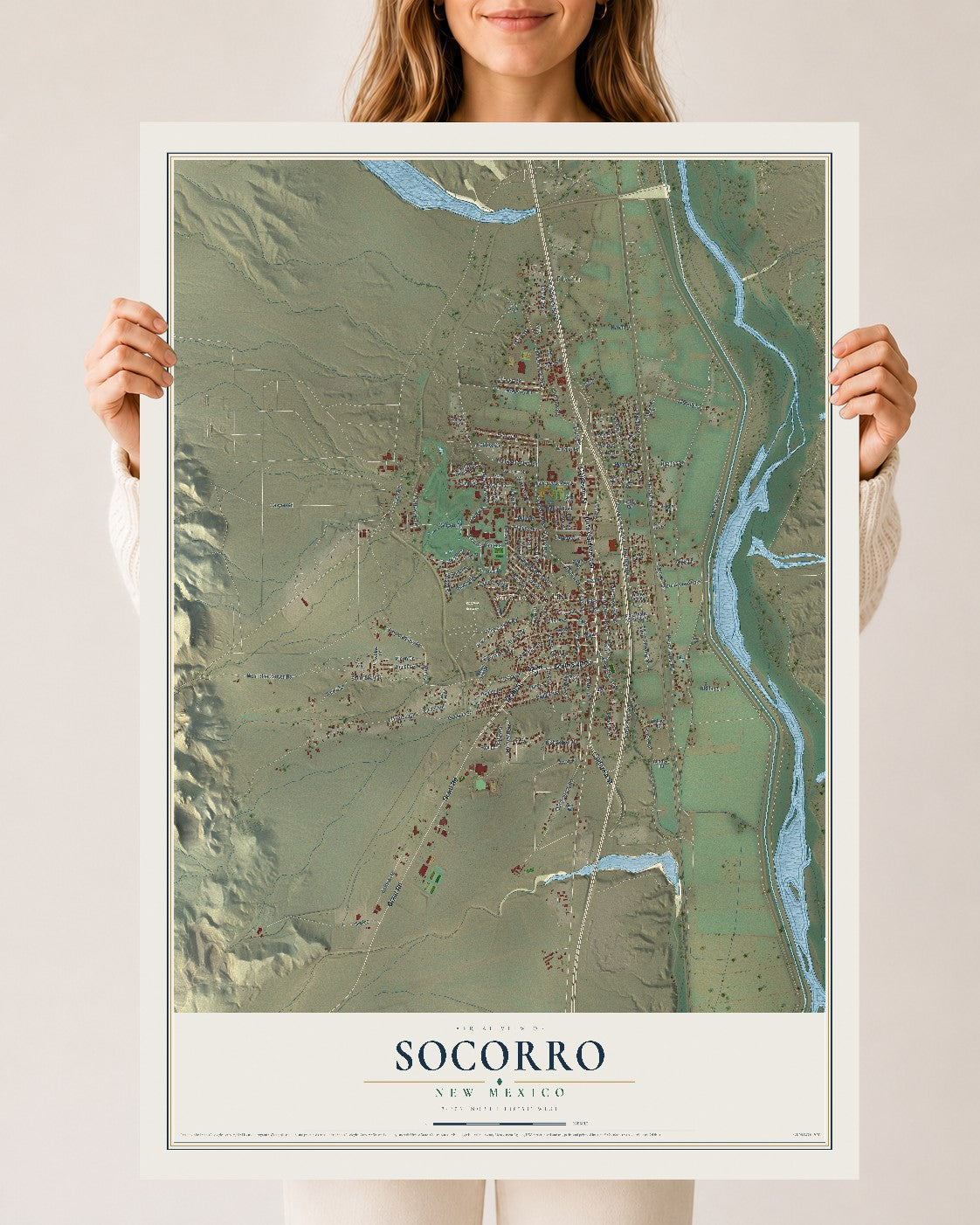 Map of Socorro, New Mexico, 24 x 36 inch unframed archival matte print