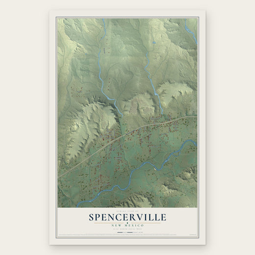 Spencerville, New Mexico map print, the full design
