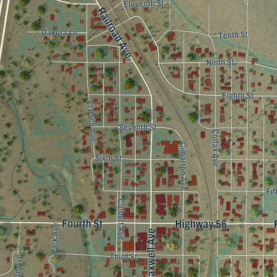 Close-up of the map of Springer, New Mexico print showing street and building detail