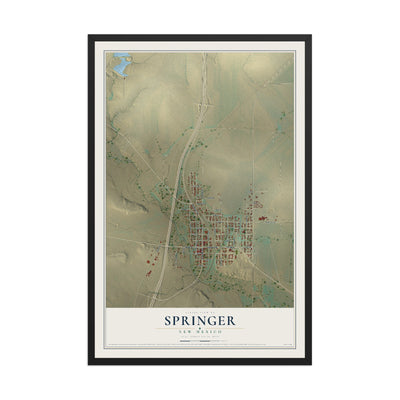 Map of Springer, New Mexico, 12 x 18 inch print in a black wood frame