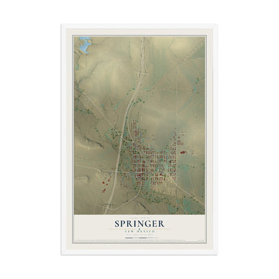 Map of Springer, New Mexico, 12 x 18 inch print in a white wood frame