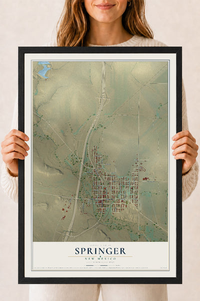 Map of Springer, New Mexico, 18 x 24 inch print in a black wood frame