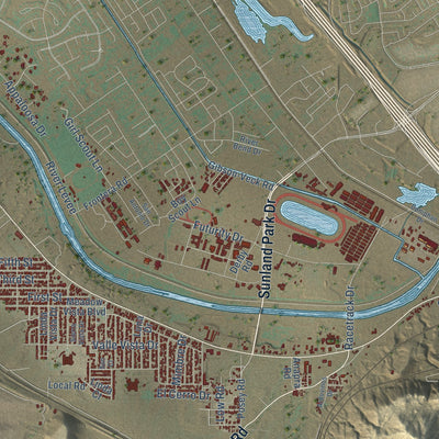 Close-up of the map of Sunland Park, New Mexico print showing street and building detail