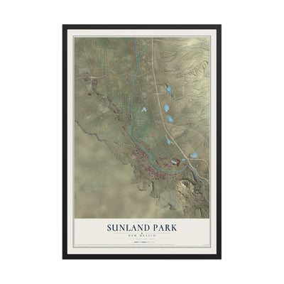 Map of Sunland Park, New Mexico, 12 x 18 inch print in a black wood frame