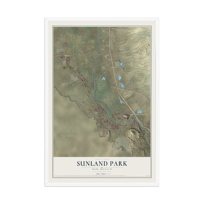 Map of Sunland Park, New Mexico, 12 x 18 inch print in a white wood frame