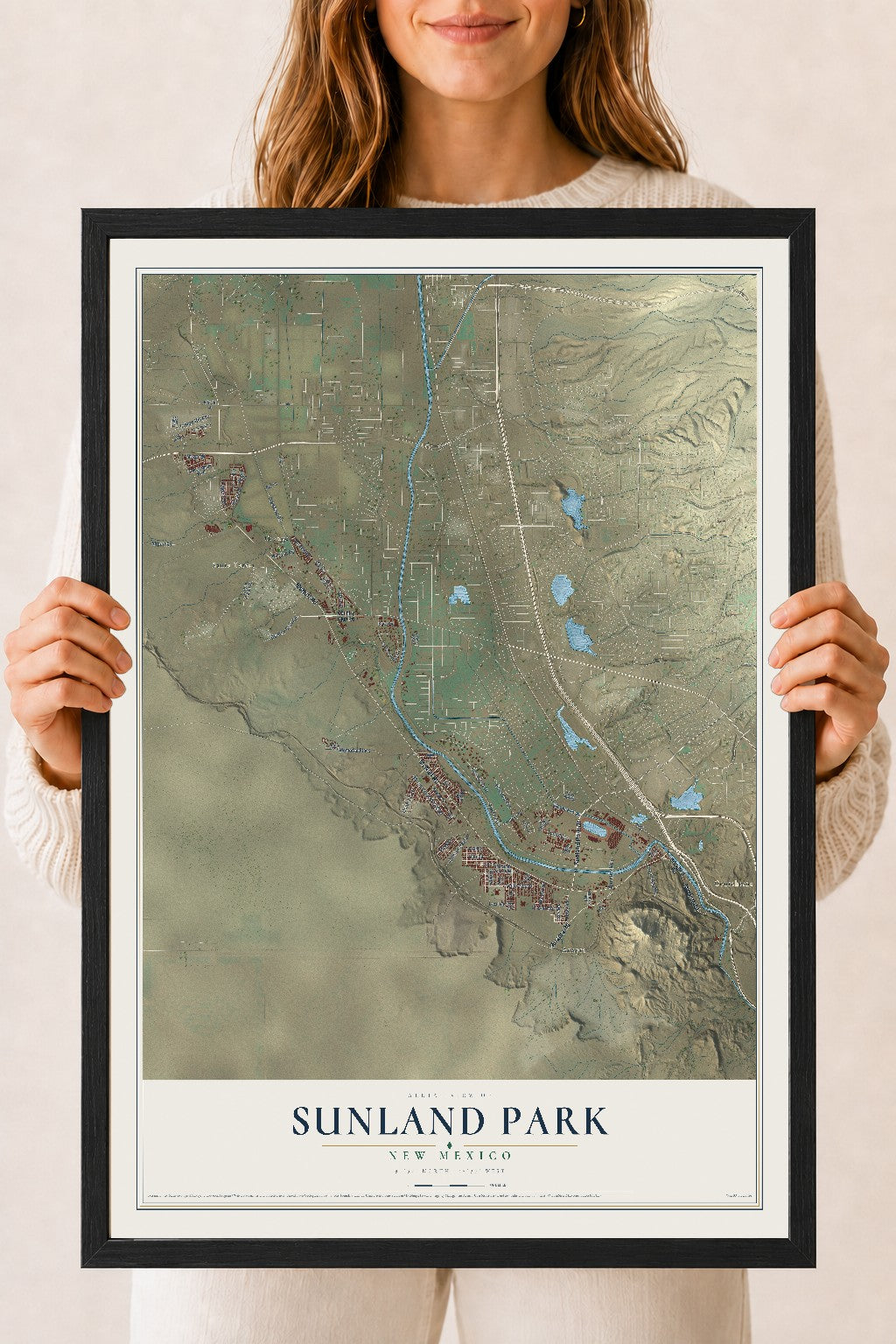 Map of Sunland Park, New Mexico, 18 x 24 inch print in a black wood frame