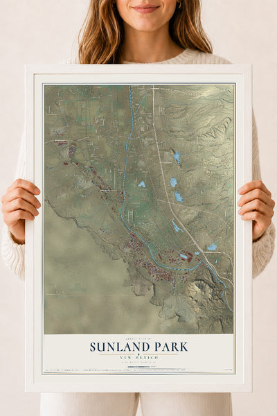 Map of Sunland Park, New Mexico, 18 x 24 inch print in a white wood frame