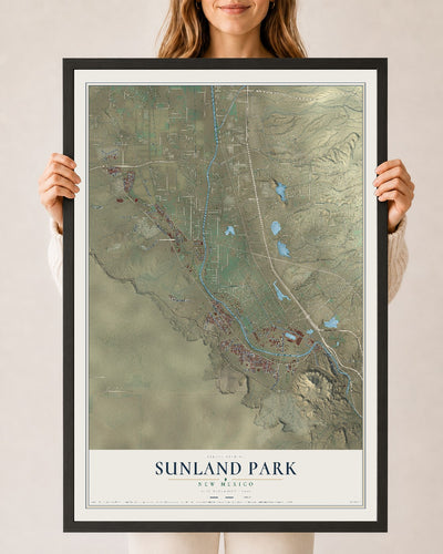 Map of Sunland Park, New Mexico, 24 x 36 inch print in a black wood frame