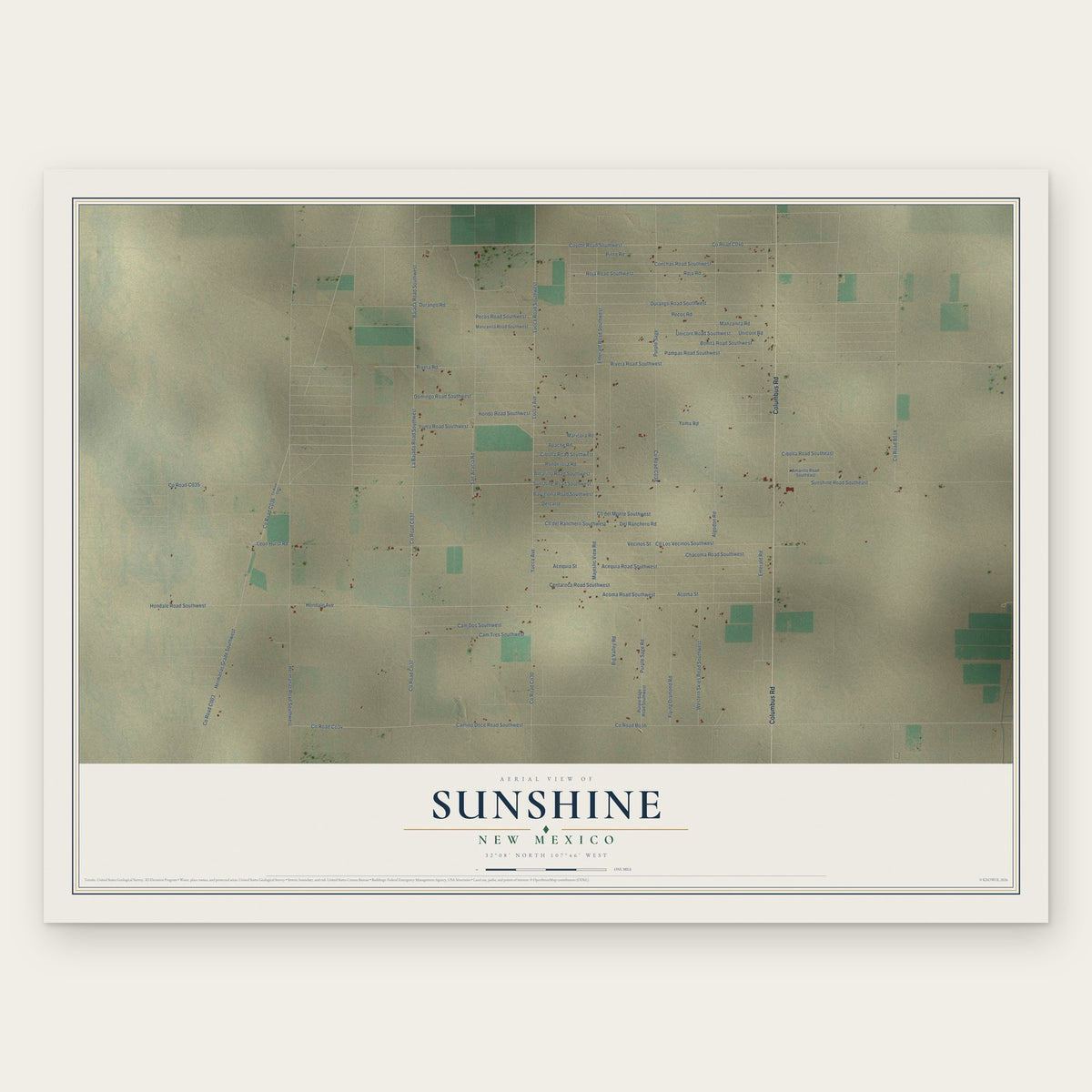 Sunshine, New Mexico map print, the full design