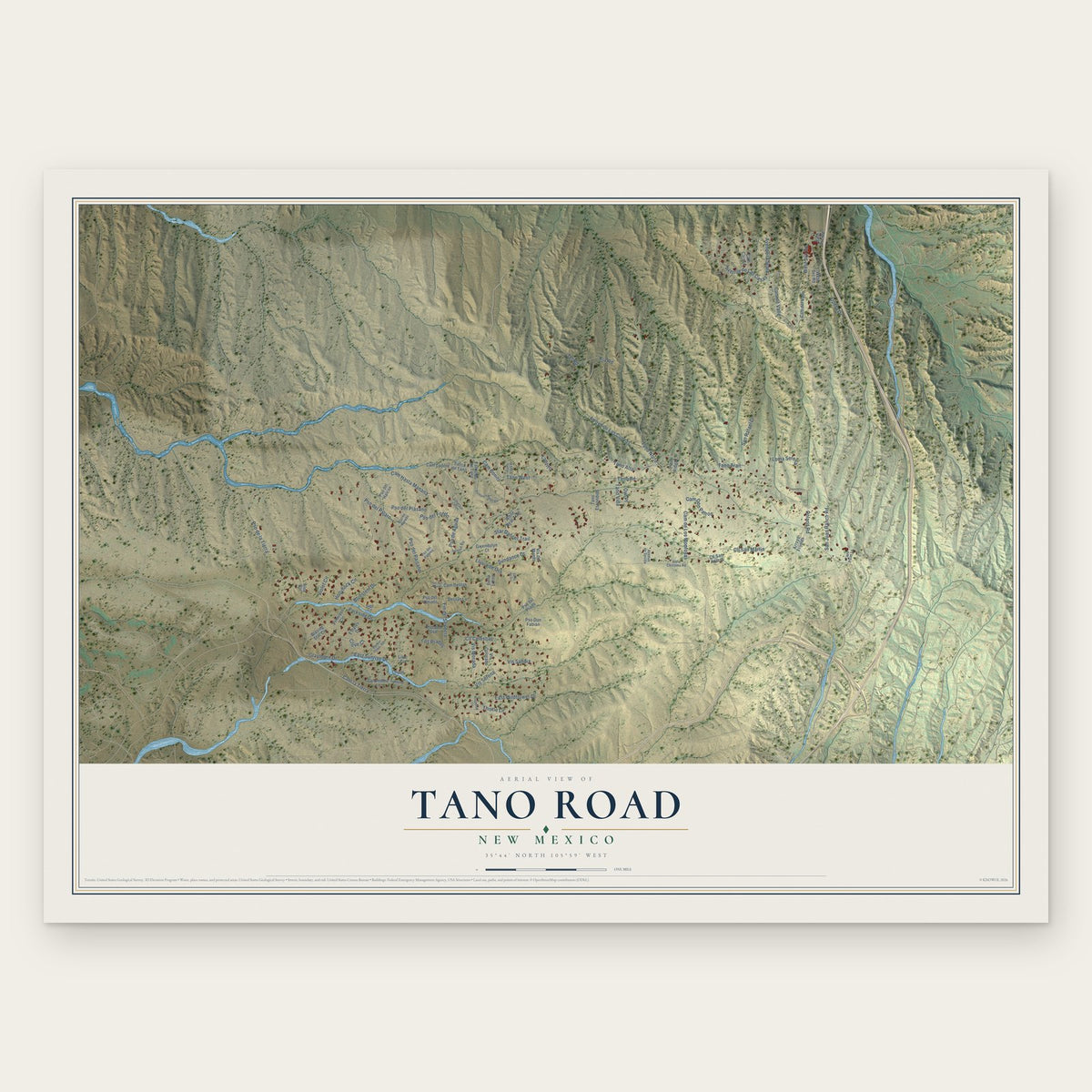 Tano Road, New Mexico map print, the full design