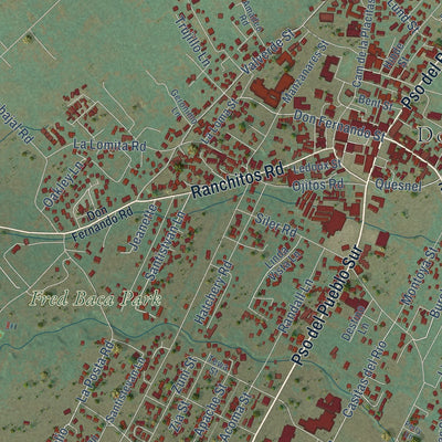 Close-up of the map of Taos, New Mexico print showing street and building detail