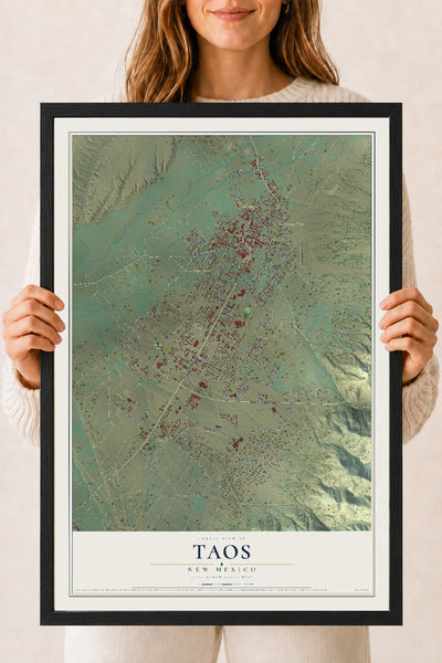 Map of Taos, New Mexico, 18 x 24 inch print in a black wood frame