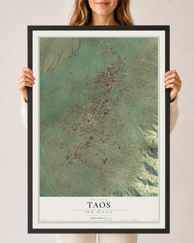 Map of Taos, New Mexico, 24 x 36 inch print in a black wood frame