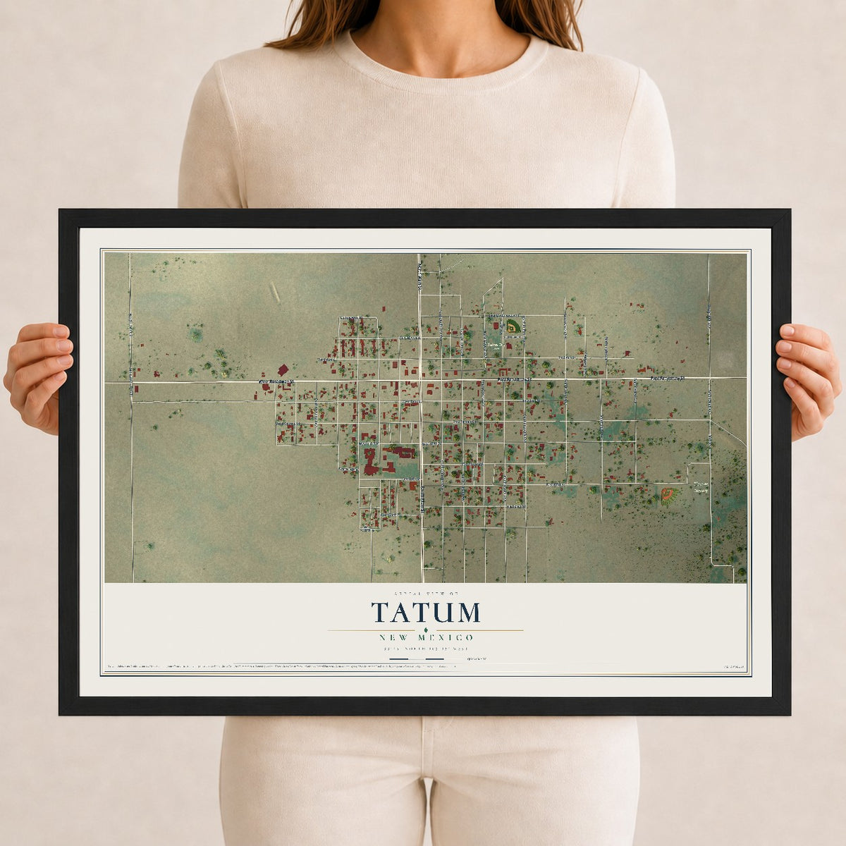 Map of Tatum, New Mexico, 12 x 18 inch print in a black wood frame