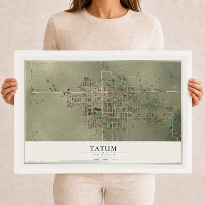 Map of Tatum, New Mexico, 12 x 18 inch print in a white wood frame