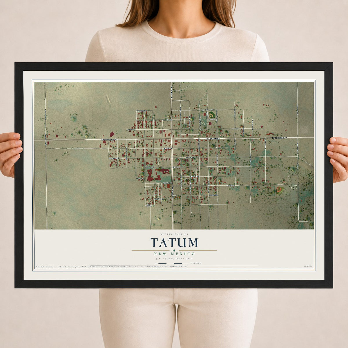 Map of Tatum, New Mexico, 18 x 24 inch print in a black wood frame