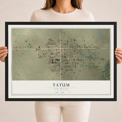 Map of Tatum, New Mexico, 18 x 24 inch print in a black wood frame