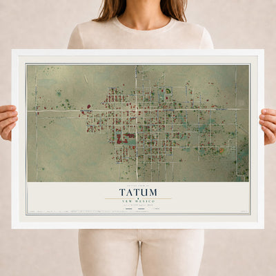 Map of Tatum, New Mexico, 18 x 24 inch print in a white wood frame