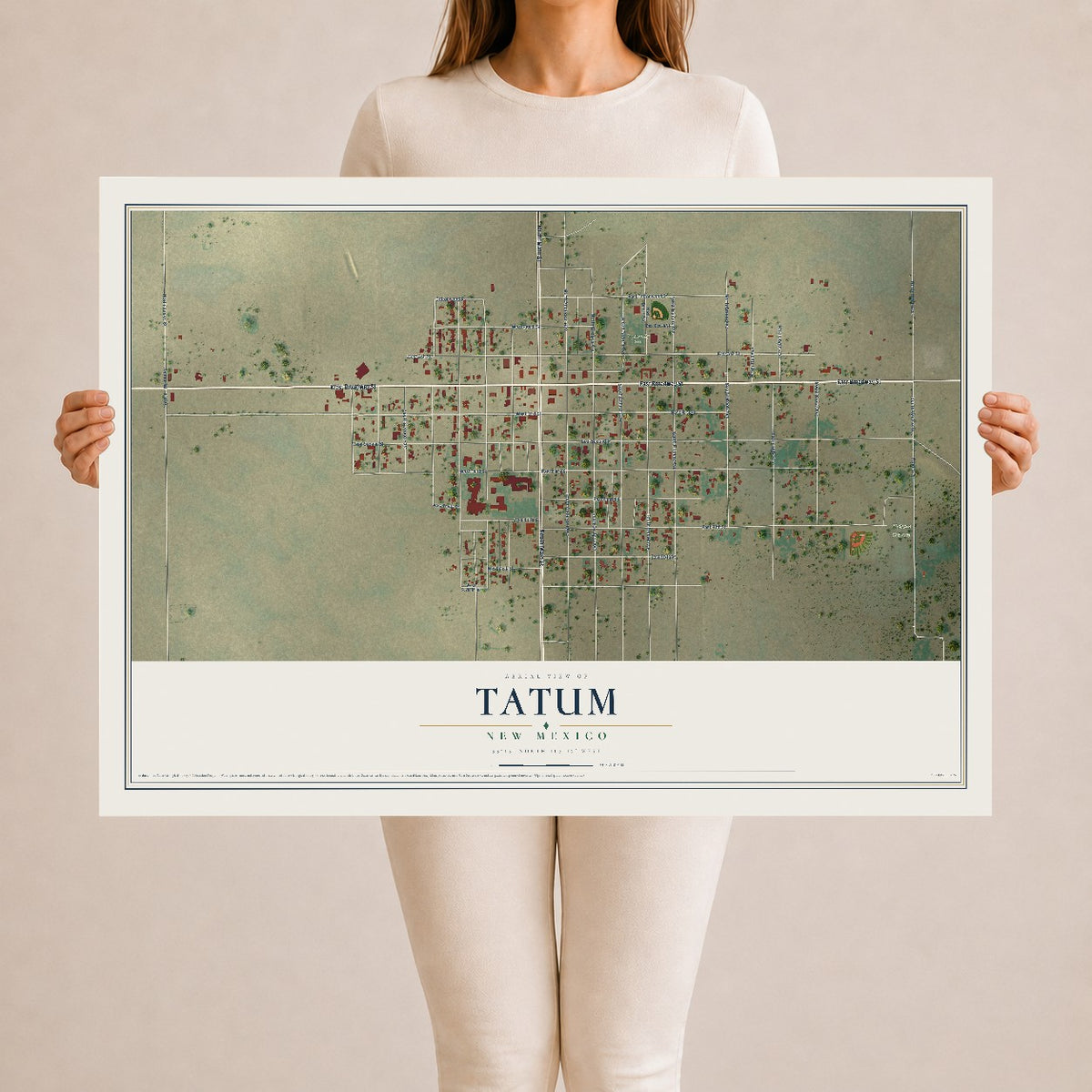 Map of Tatum, New Mexico, 24 x 36 inch unframed archival matte print