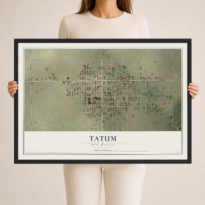 Map of Tatum, New Mexico, 24 x 36 inch print in a black wood frame