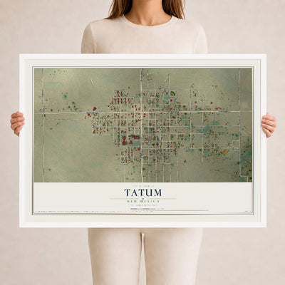 Map of Tatum, New Mexico, 24 x 36 inch print in a white wood frame
