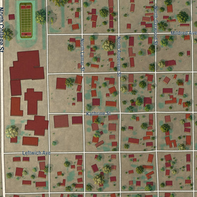 Close-up of the map of Texico, New Mexico print showing street and building detail