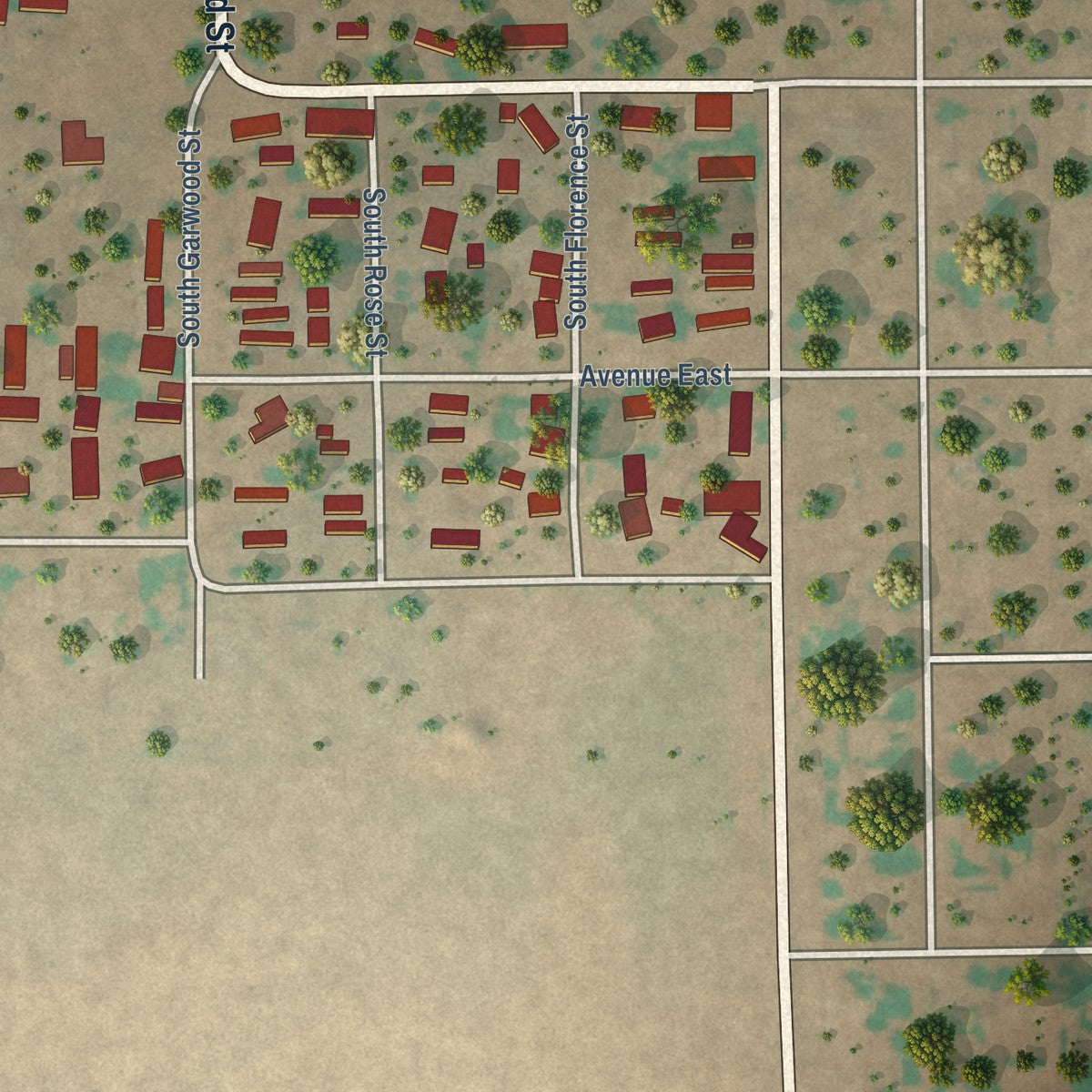Second close-up of the map of Texico, New Mexico print showing more streets and buildings