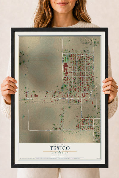 Map of Texico, New Mexico, 18 x 24 inch print in a black wood frame