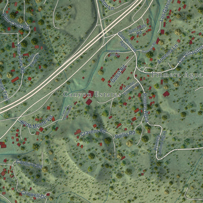 Close-up of the map of Tijeras, New Mexico print showing street and building detail