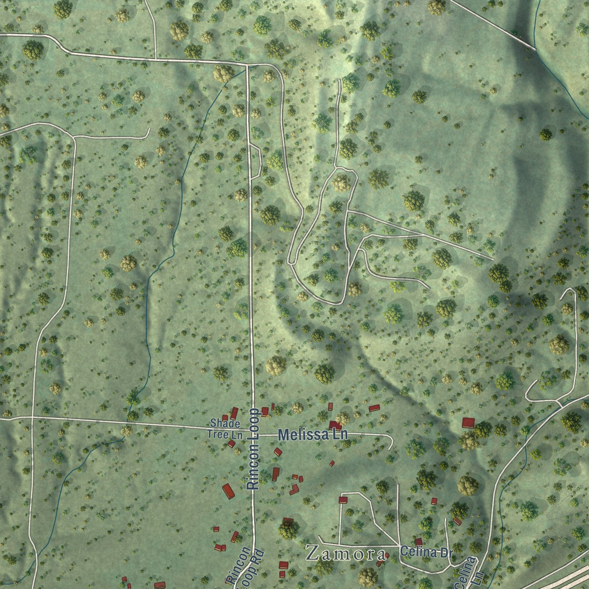 Second close-up of the map of Tijeras, New Mexico print showing more streets and buildings