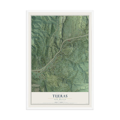 Map of Tijeras, New Mexico, 12 x 18 inch print in a white wood frame