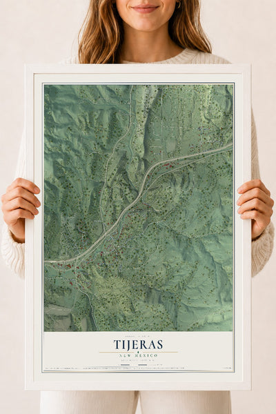Map of Tijeras, New Mexico, 18 x 24 inch print in a white wood frame