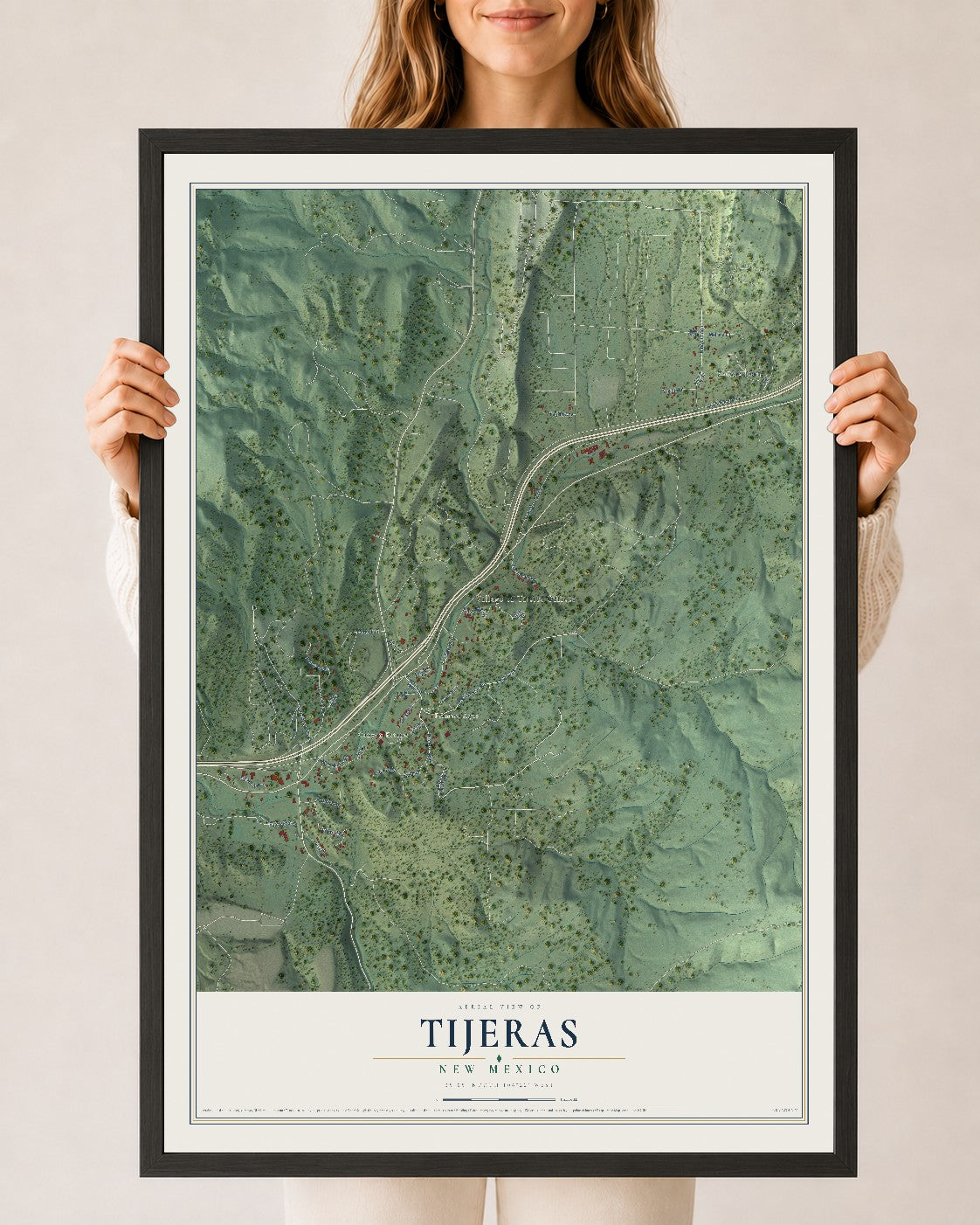 Map of Tijeras, New Mexico, 24 x 36 inch print in a black wood frame