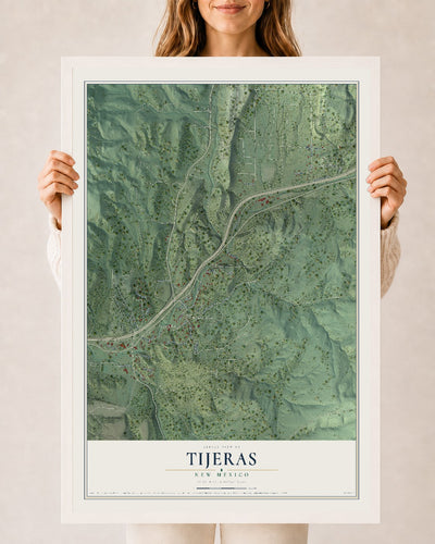 Map of Tijeras, New Mexico, 24 x 36 inch print in a white wood frame