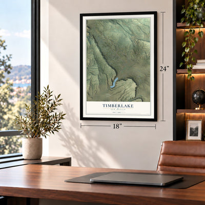Timberlake, New Mexico map, 18 x 24 inch print in a black frame in a home office
